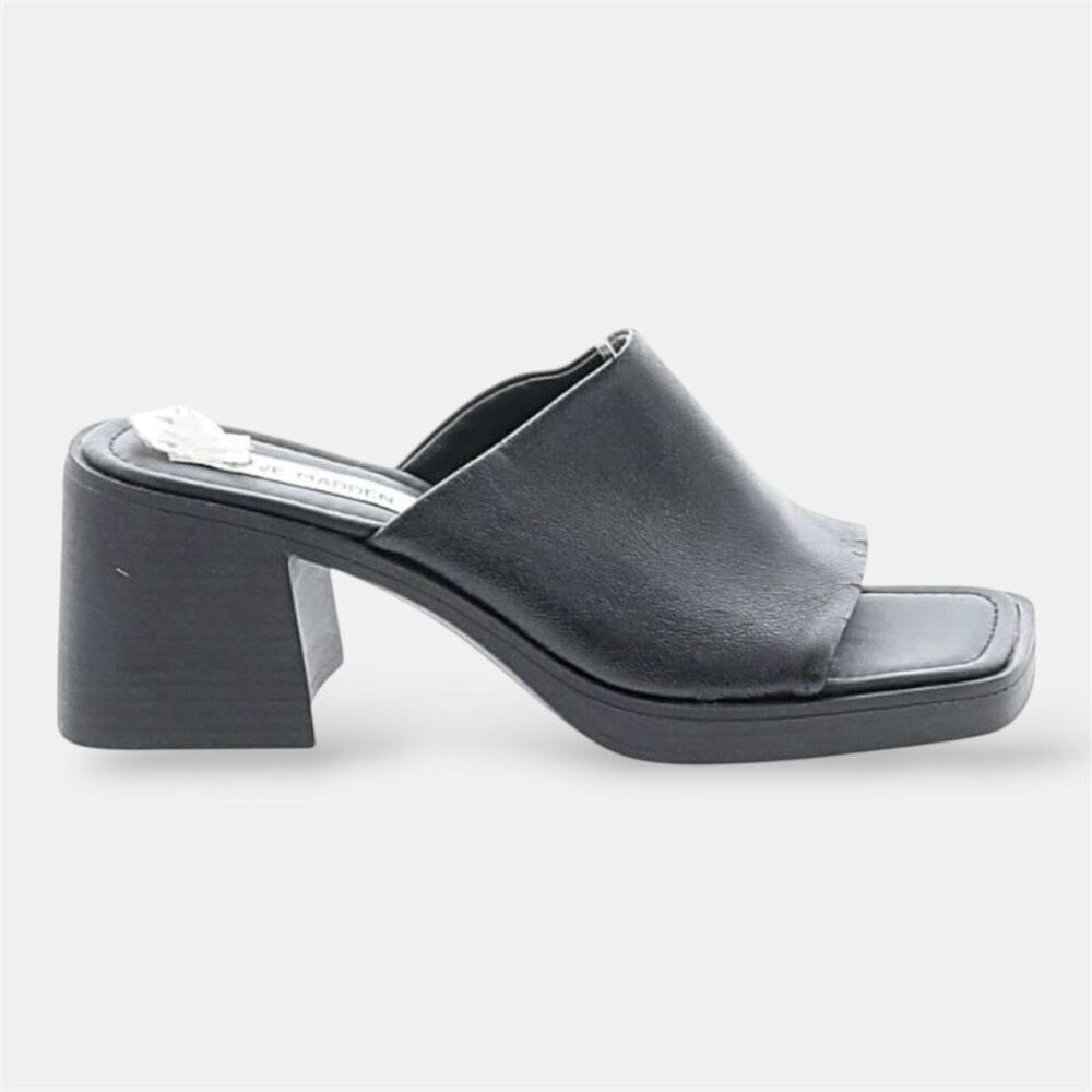 Steve Madden Black Square Open Toe Mules Slip On Kathy Leather 7